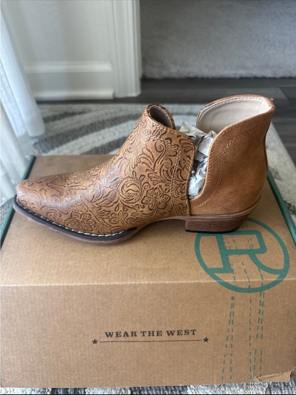 Roper Tan Embossed Western Ankle Bootie